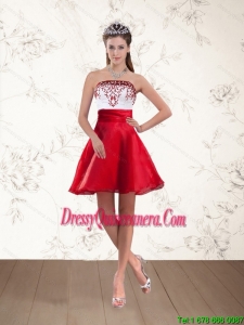 Popular Strapless White And Wine Red Dama Dresses with Embroidery