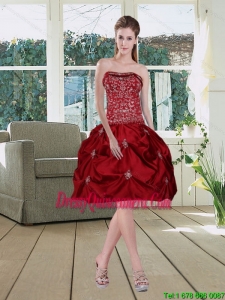 Wine Red Popular Strapless 2015 Dama Dresses with Embroidery