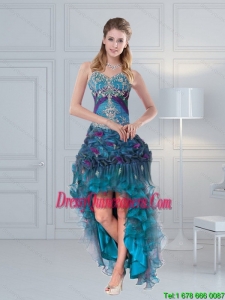 2015 Popular Straps Multi Color Dama dress with Embroidery and Hand Made Flower