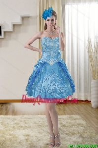 2015 Popular and Beautiful Sweetheart Blue Dama Dresses with Embroidery