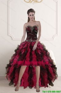 Beautiful High Low Sweetheart Multi Color Dama Dresses with Ruffles and Beading