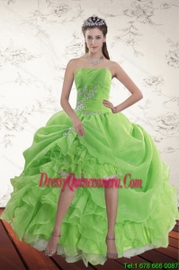 Beautiful Spring Green High Low Dama Dresses with Ruffles and Beading