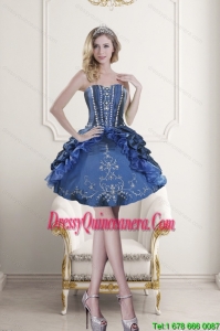 Beautiful Sweetheart Blue Embroidery and Beading Dama Dresses for 2015