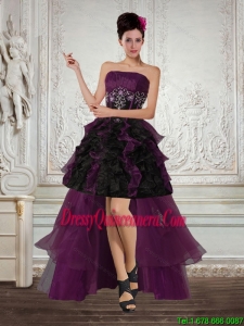 High Low Multi Color Strapless Dama Dresses with Ruffles and Embroidery
