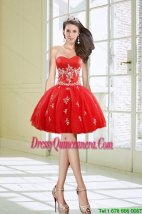 Hot Sale and Beautiful Ball Gown Sweetheart Appliques Red Dama Dresses for 2015
