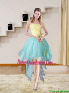 Multi Color Strapless High Low 2015 Elegant Dama Dresses with Bowknot