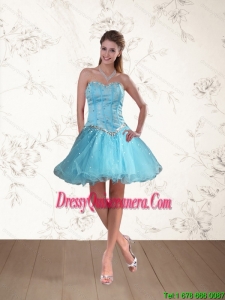 Popular Baby Blue Sweetheart Dama Dresses with Ruffles and Beading