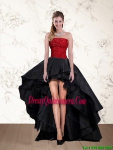 Popular High Low Strapless Beaded Dama Dresses in Red and Black