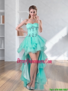 Popular High Low Turquoise Sweetheart Dama Dresses with Embroidery
