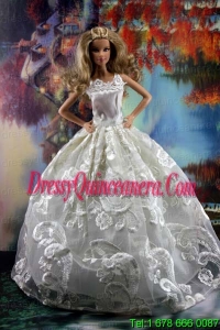 Romantic White Gown With Embroidery Dress For Barbie Doll