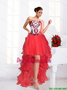 2015 Beautiful Coral Red Dama Dresses with Embroidery and Beading