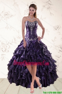 2015 Exclusive Purple High Low Dama Dresses for Spring