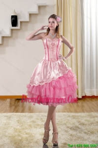 2015 Popular Sweetheart Dama dress with Embroidery and Ruffles