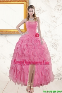 2015 Rose Pink Sweetheart Dama Dresses with Beading and Ruffles