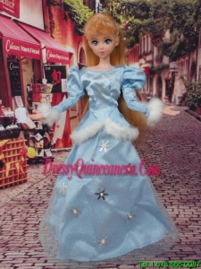 Cute Baby Blue Scoop Long Sleeves Appliques Made to Fit the Barbie Doll