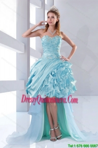 Discount Beaded Sweetheart High Low Ruffled Dama Dresses for 2015