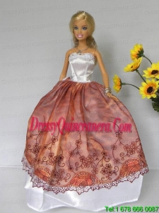 Elegant Rust Red and White Strapless Lace Made to Fit the Barbie Doll