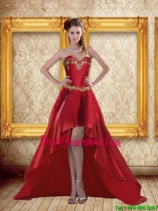 Fashionable High Low Sweetheart Wine Red Beading Dama Dresses