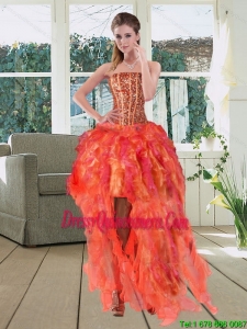 High Low Multi Color Strapless Dama Dresses with Beading and Ruffles
