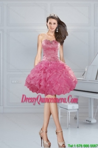 Popular Ball Gown Pink Sweetheart Beading Dama Dresses