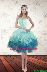 Popular Multi Color Sweetheart Ruffles Dama dress with Beading