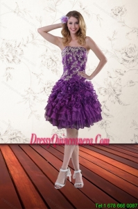 Popular Strapless 2015 Dama Dresses with Appliques and Ruffles