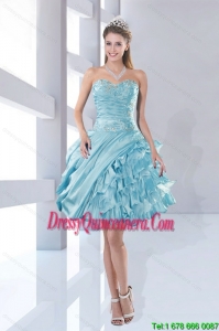 Popular Sweetheart Beaded 2015 Dama Dresses in Aqua Blue
