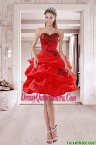 Popular Sweetheart Red 2015 Dama Dresses with Embroidery and Ruffles