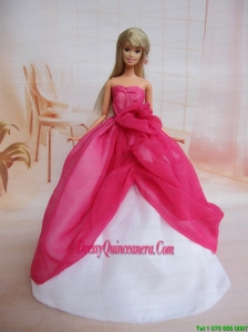 Pretty Ball Gown Dress For Noble Barbie With Hot Pink and Hand Made Flowers