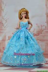 So Beautiful Baby Blue Sweetheart Ruffed Layeres Appliques Made to Fit the Barbie Doll