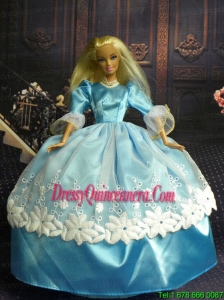 Sweet Ball Gown Baby Blue and Lace Handmade Dresses Fashion Party Clothes Gown Skirt For Barbie Doll