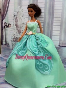 The Most Amazing Apple Green Appliques Dress With Hand Made Flower Made to Fit The Barbie Doll