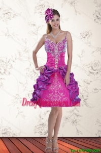 2015 Popular Ball Gown Straps Multi Color Dama Dresses with Embroidery
