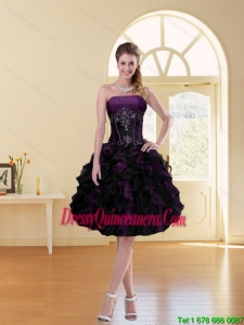 2015 Popular Multi Color A Line Ruffled Strapless Knee Length Dama Dress with Beading
