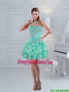 Apple Green Sweetheart Ruffled Beaded Popular Dama Dresses for 2015