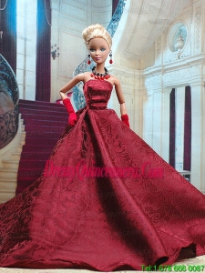 Beautiful Burgundy Satin Party Dress for Noble Barbie Doll