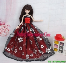 Black and Red Ball Gown Embroidery Barbie Doll Dressc