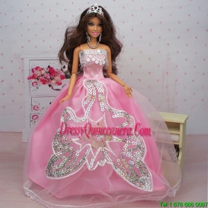 Fashionable Ball Gown Pink Party Clothes Barbie Doll Dress