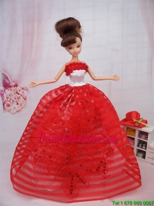 Hand Made Flowers Red Ball Gown Party Clothes Barbie Doll Dress
