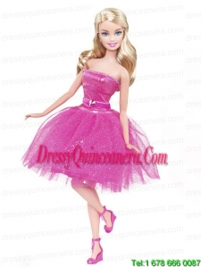 Lovely Princess Beading Sequin Hot Pink Gown For Barbie Doll
