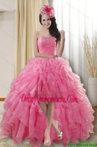 Popular High Low Dama dress with Ruffles and Beading