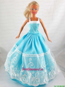 Pretty Blue Princess Dress With Lace Gown For Barbie Doll