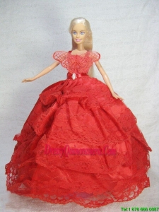 Pretty Red Gown With Lace Dress For Barbie Doll
