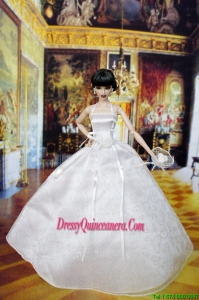 Lovely Wedding Dress For Barbie Doll With Hand Made Flowers
