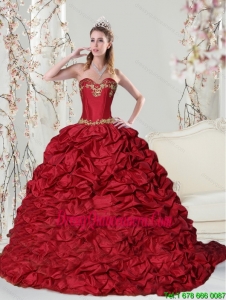 New Style Sweetheart 2015 Red Quinceanera Dress with Embroidery and Pick Ups