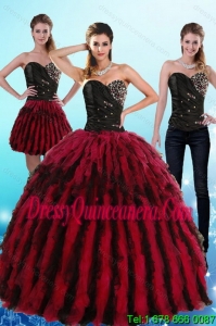 2015 Flirting Multi Color Sweetheart Sweet 16 Dresses with Ruffles and Beading