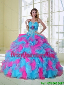 2015 New Style Multi Color Quinceanera Dress with Appliques and Ruffles