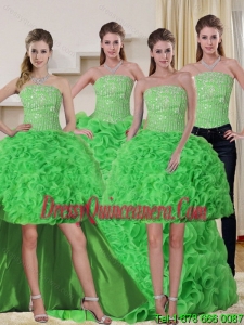 2015 Spring Green Strapless Quinceanera Dress with Beading and Ruffles