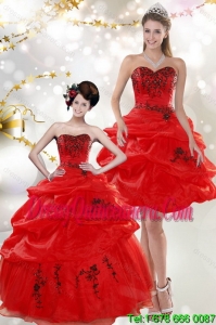 Beautiful Strapless Red Quinceanera Dresses with Appliques and Pick Ups for 2015