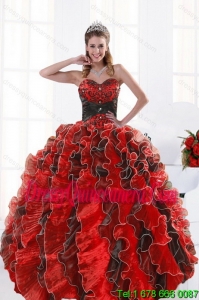 2015 Modern Multi Color Beading and Ruffles Dresses for Quince